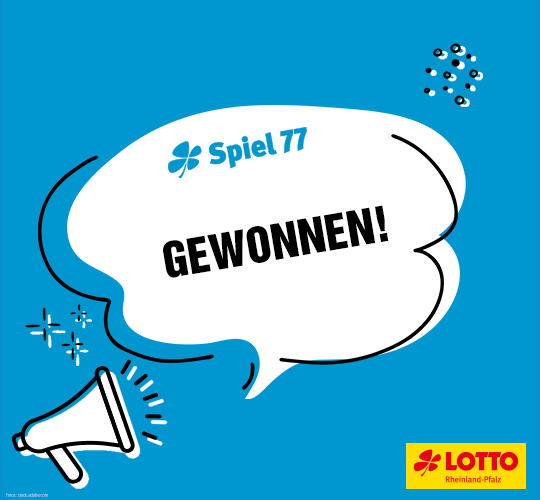 Zu sehen ist eine Sprechblase in der steht: Spiel 77, Gewonnen!