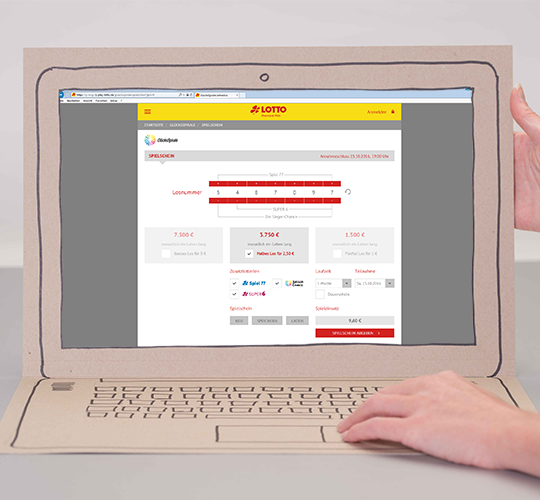 Laptop zeigt Online GlücksSpirale-Spielschein