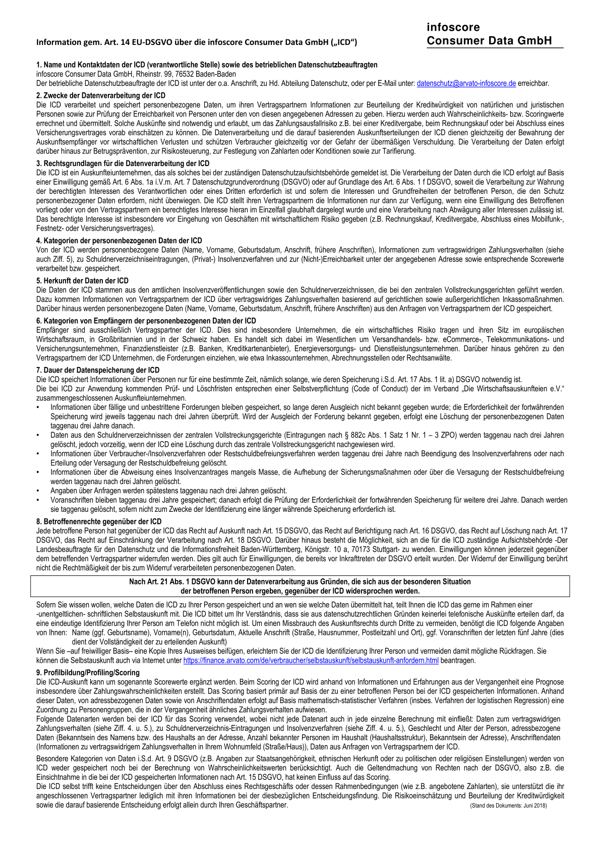 Info Datenblatt über die Infoscore Consumer Data GmbH